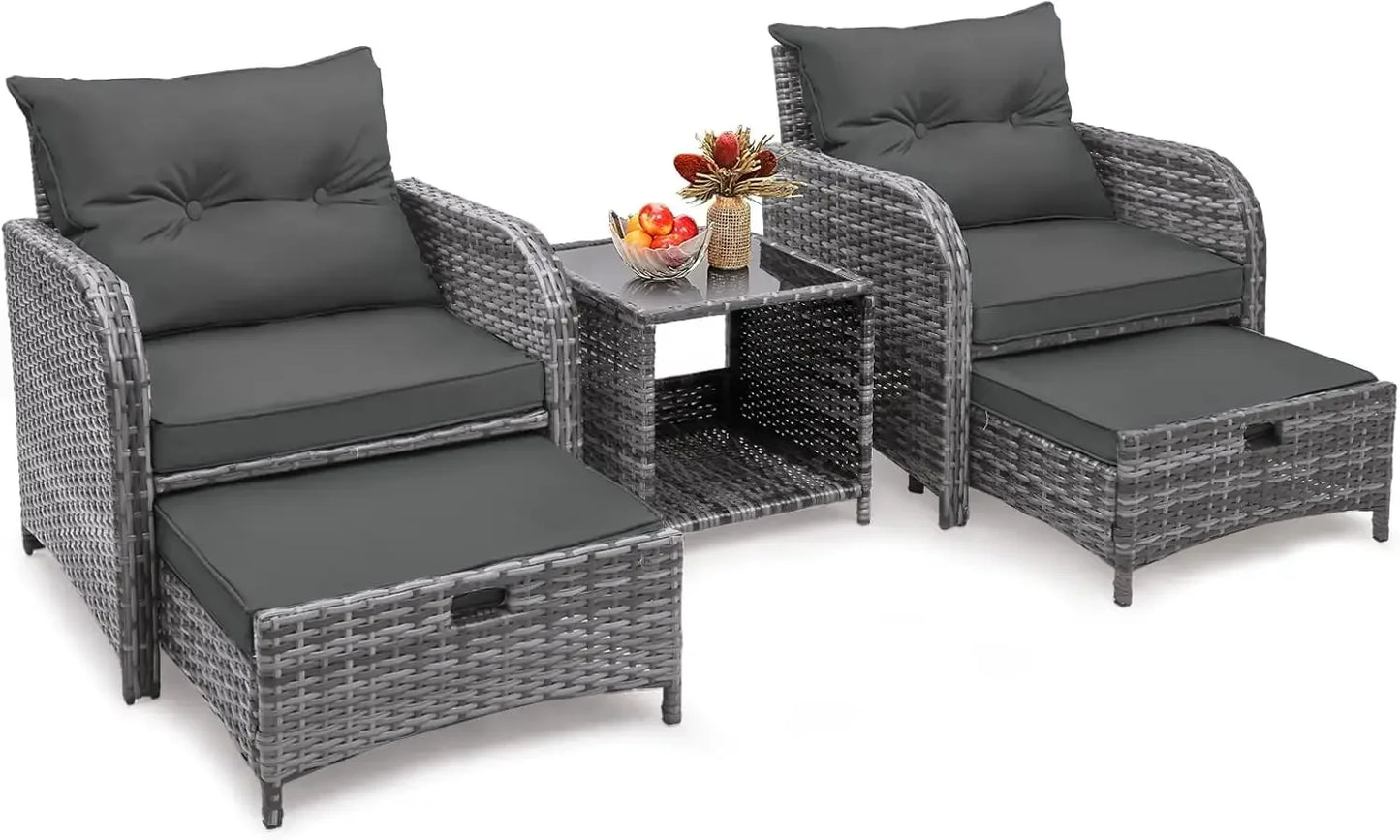 5 Pieces Wicker Outdoor Patio Chairs Set with Ottoman,