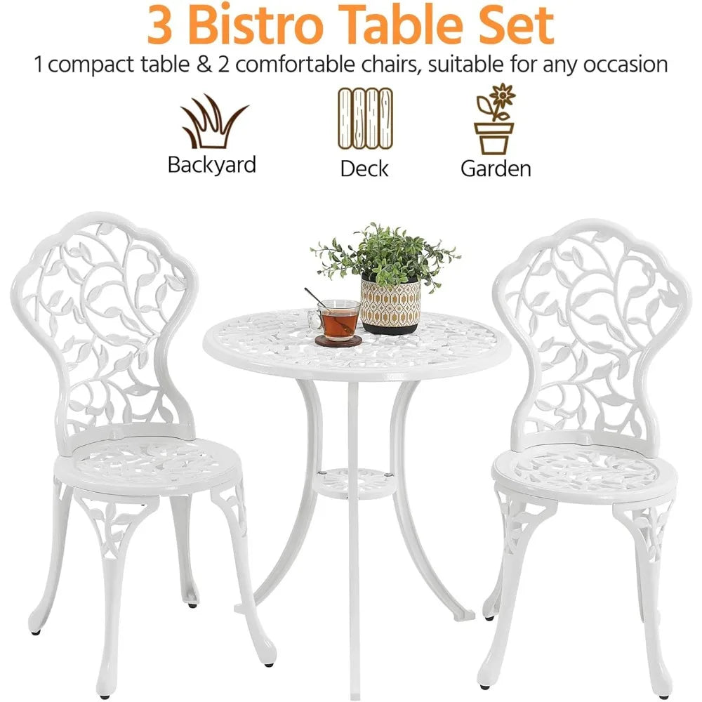 3-Piece Outdoor Bistro Set w/Leaf Design,