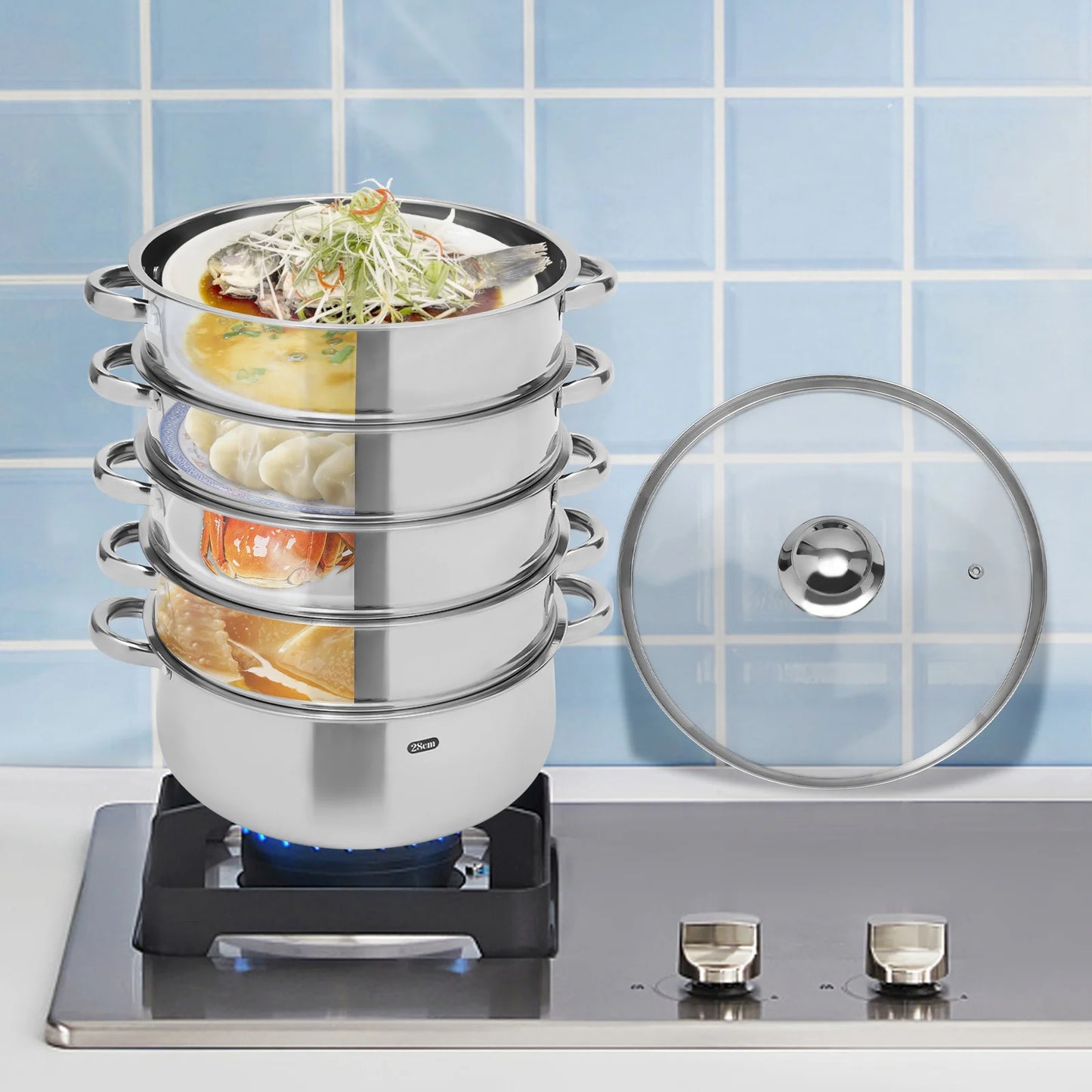 5 layer Silver 304 Stainless Steel Steam Cooker