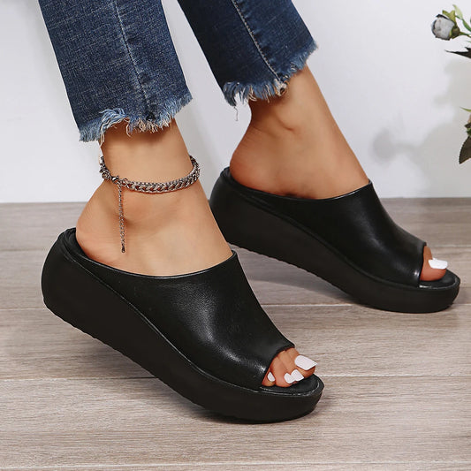 Women Casual Slip On Non Slip Wedge Platform Sandals Open Toe Height Increasing for Outdoor Travel