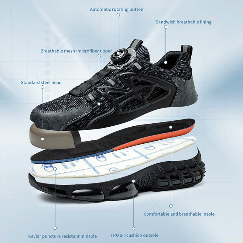 Slack Stab Proof Work Shoes With Elastic Buttons And Lace Up