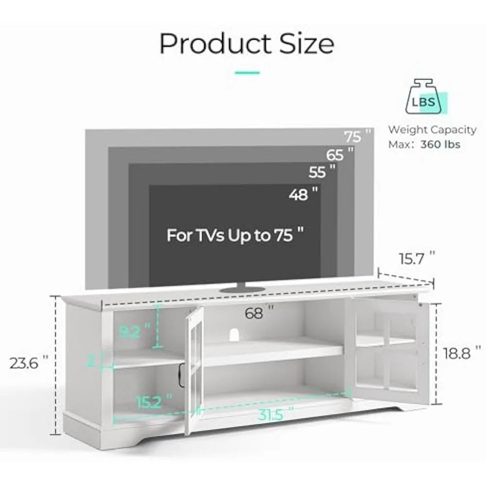 TV Stand for 75 Inch, 68 Inch Entertainment Center with LED