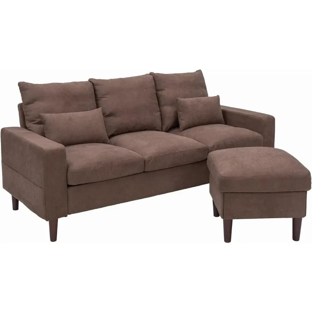 3 Seater L Shape Sofa Set with Ottoman Footstool for Small Spaces
