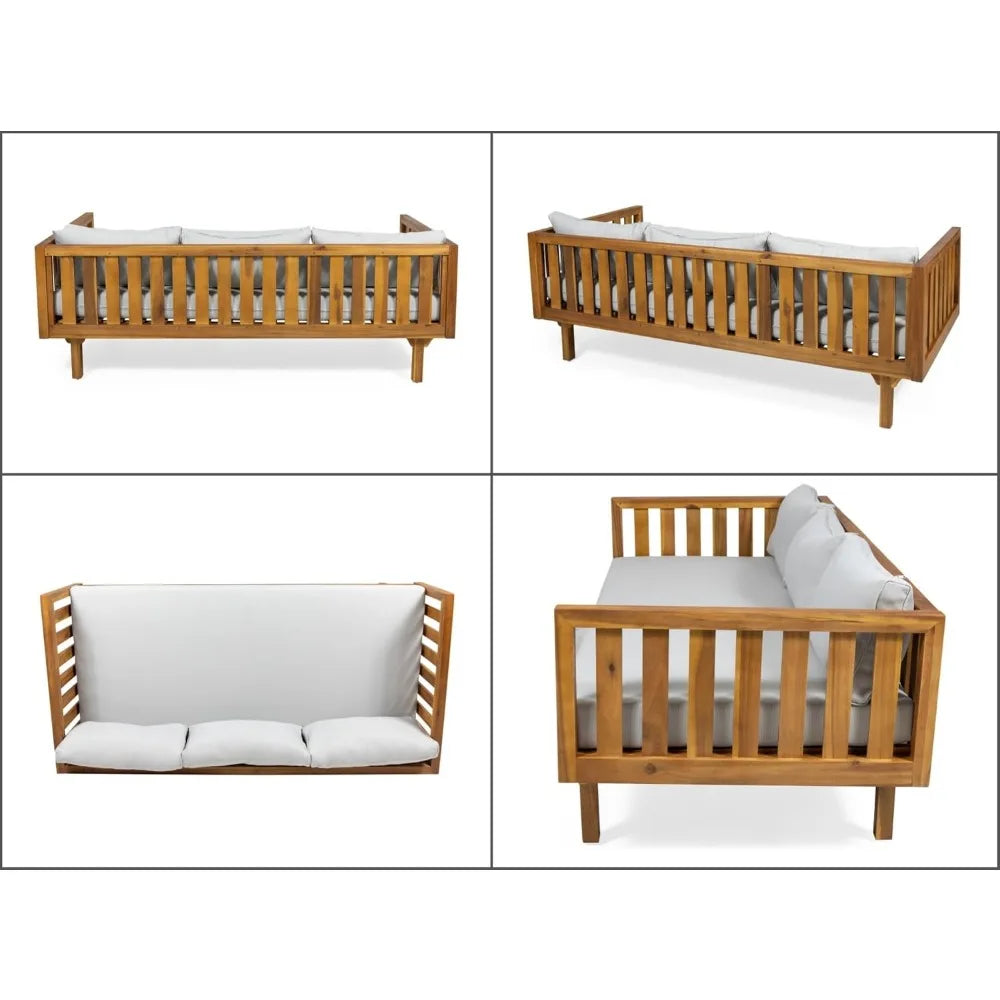 Outdoor 3 Seater Daybed, Acacia Wood Day Bed Couch Sofa