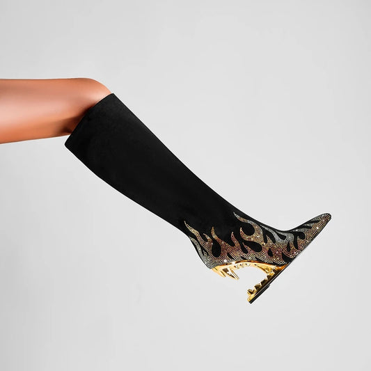 Kaky's New Pointed Rhinestone Wolf Teeth High Heel Women's Boots Large
