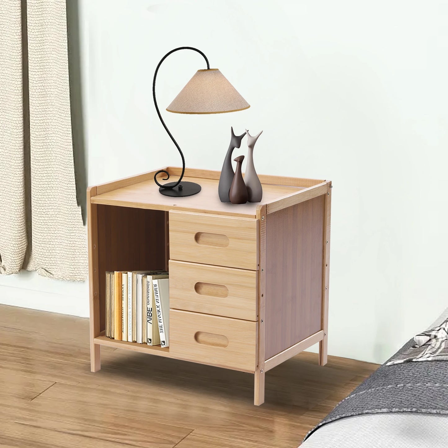 3 Drawer Modern Bamboo Nightstand