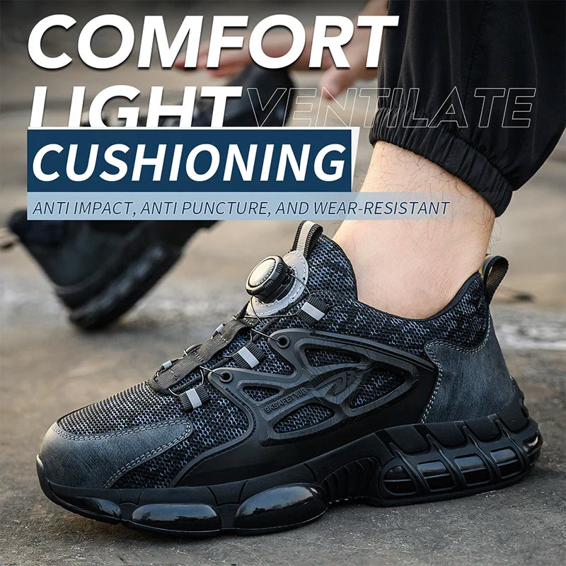Slack Stab Proof Work Shoes With Elastic Buttons And Lace Up