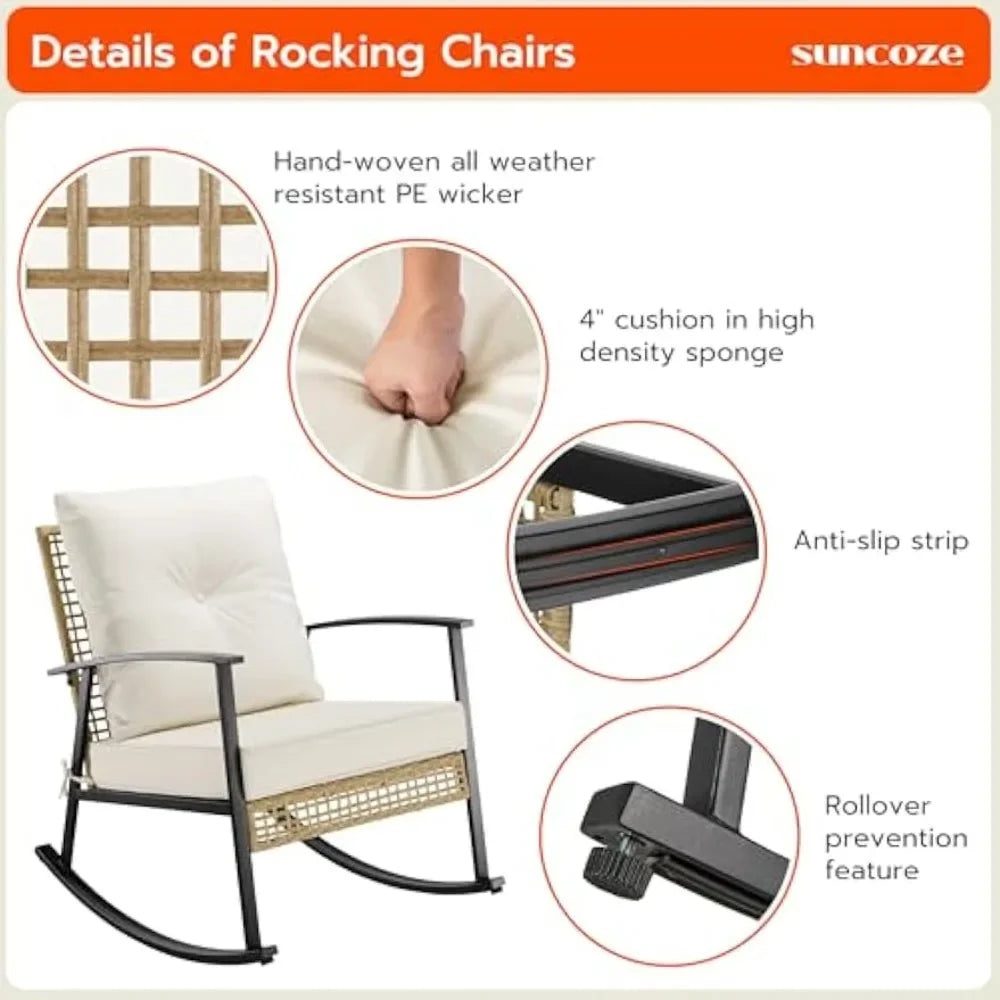 3 Piece Patio Furniture Set, Outdoor Rocking Chairs