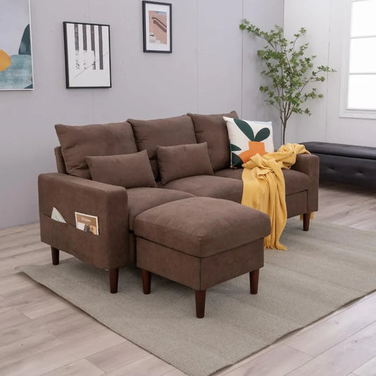 3 Seater L Shape Sofa Set with Ottoman Footstool for Small Spaces