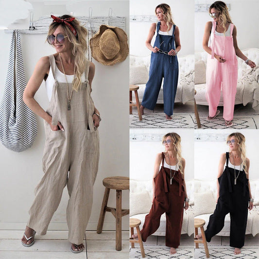 Women Stylish Relaxed Fit Dungarees Adjustable Strap Full Length Cargo Pants